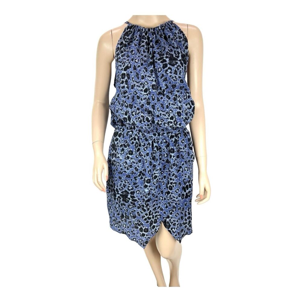 Derek Lam 10 Crosby Silk Crepe Halter Dress Blue Black Leopard Print Sz 6
